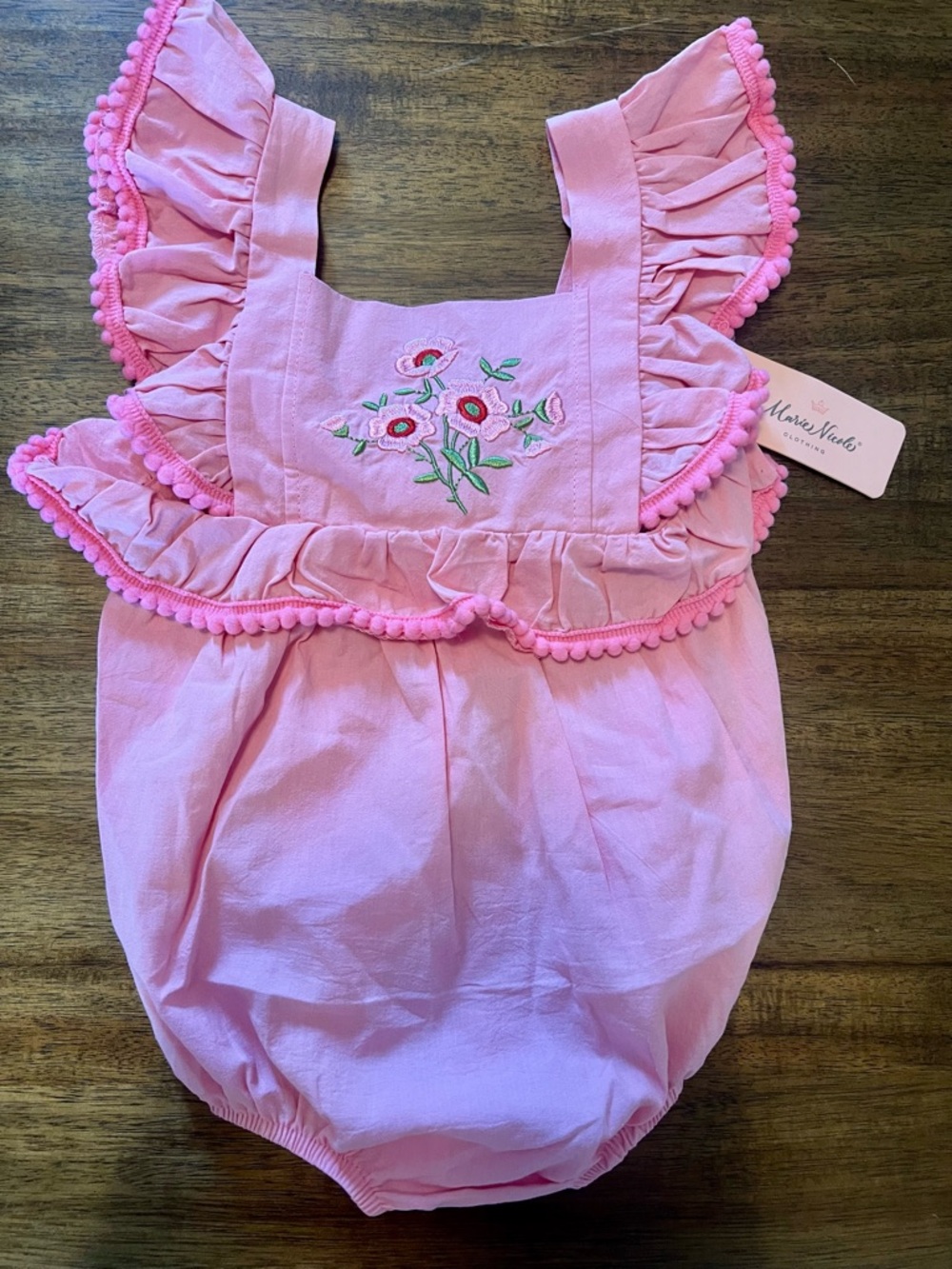 NWT Marie Nicole Embroidered Floral Bubble Romper